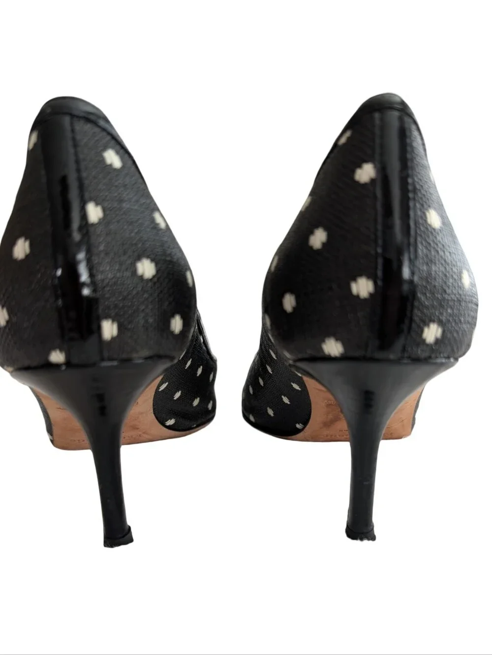 Kate Spade Molly Polka Dot Raffia Peep-Toe Pumps Size 10